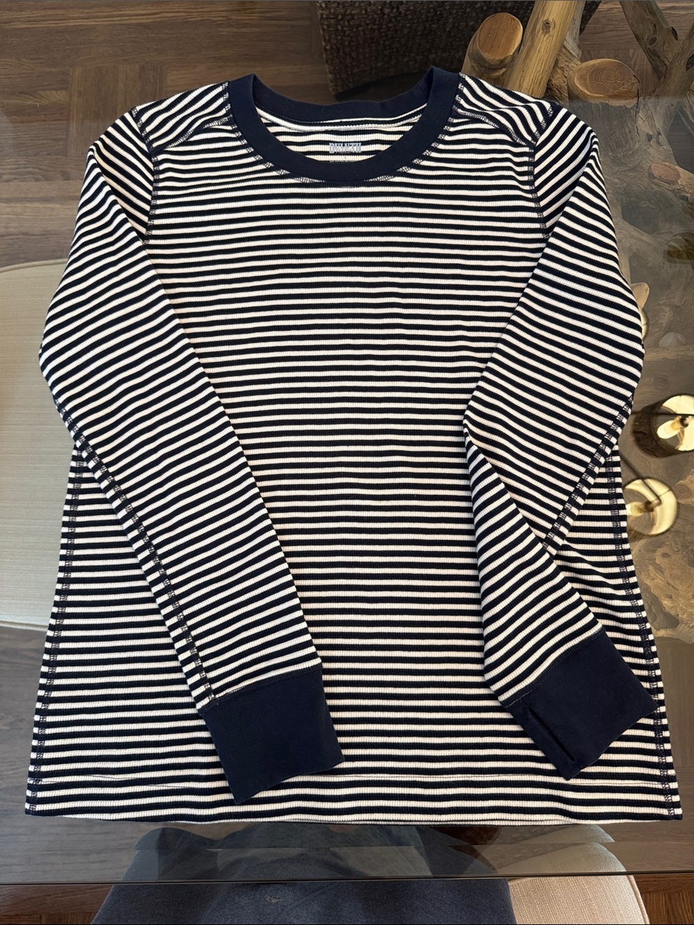Duluth Trading Co Striped Navy and White Crewneck Sweater size large